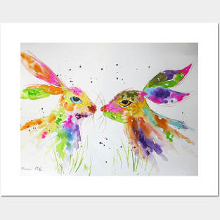 Colourful Hares in Love Posters and Art